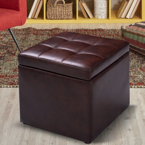 16 Cube Ottoman Pouffe Storage Box Lounge Seat Footstools with Hinge Top Red Brown 1 unit Harris Teeter