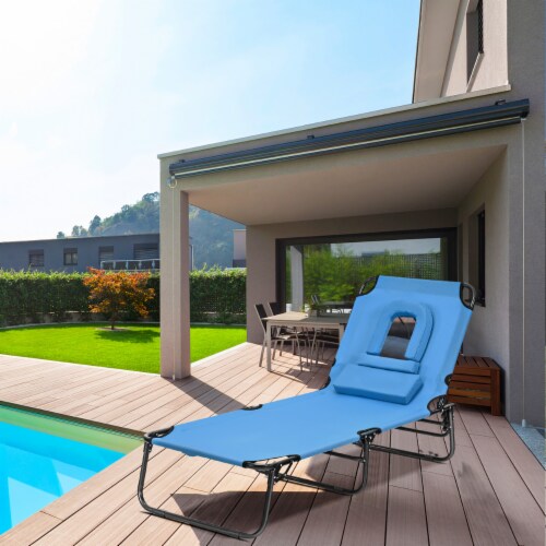Costway patio foldable chaise lounge chair bed outdoor beach camping recliner pool yard blue discount