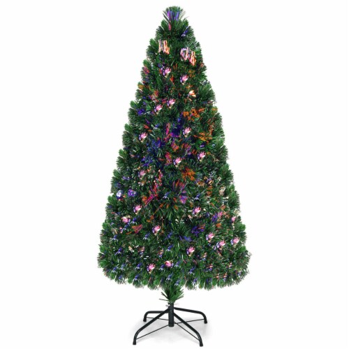 6Ft Pre-Lit Fiber Optic PVC Christmas Tree Metal Holiday Perspective: front