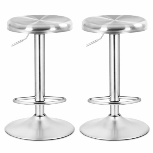Costway 2 Pcs Brushed Stainless Steel Swivel Bar Stool Seat 1