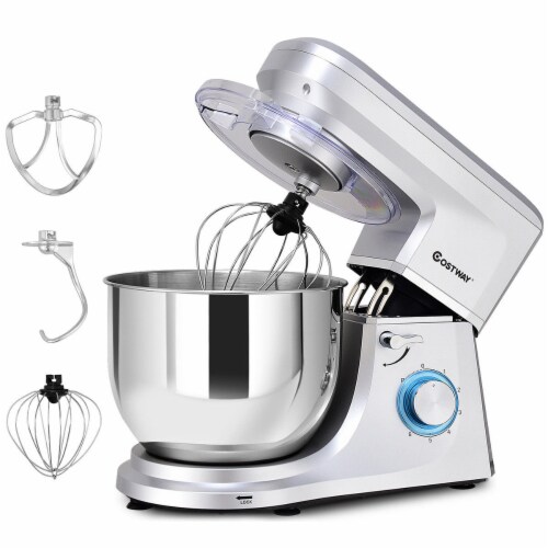 Costway Tilt-Head Stand Mixer 7.5 qt 6 Speed 660W with Dough Hook, Whisk & Beater Silver