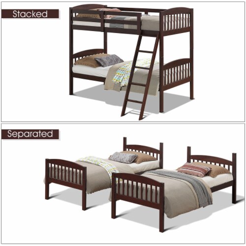 Costway Wood Solid Hardwood Twin Bunk Beds Detachable Safety Rail, 1