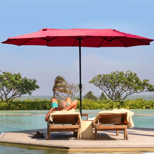 Gymax Outdoor Patio Umbrella 15' Market Umbrella DoubleSided with