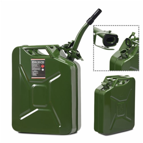 5 Gallon 20L Jerry Fuel Can Steel Gas Container Emergency Backup w/ Spout Green Perspective: front
