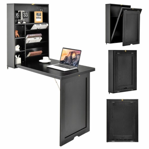 Wall Mounted Fold Out Convertible Floating Desk Space Saver Writing Table Black 1 unit Harris Teeter