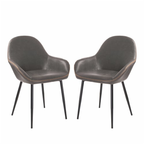 Glitzhome Faux Leather Dining Chair with Arms and Metal Legs Set of Two Upholstered Chair Perspective: front