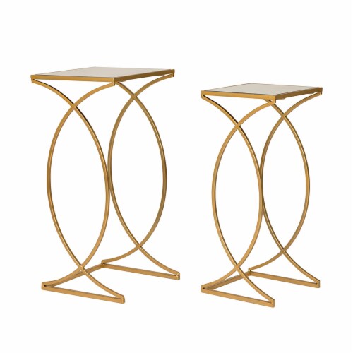 Glitzhome Nesting End Tables, Gold Glass Top Metal Frame for Indoor & Outdoor Perspective: front