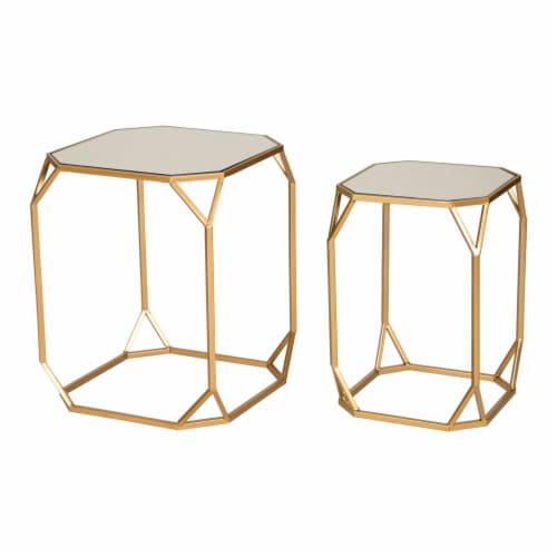 Glitzhome Nesting End Tables, Gold Glass Top Metal Frame for Indoor & Outdoor Perspective: front