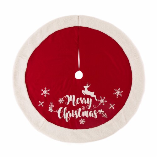 Glitzhome Fabric Merry Christmas Tree Skirt - Red/White Perspective: front