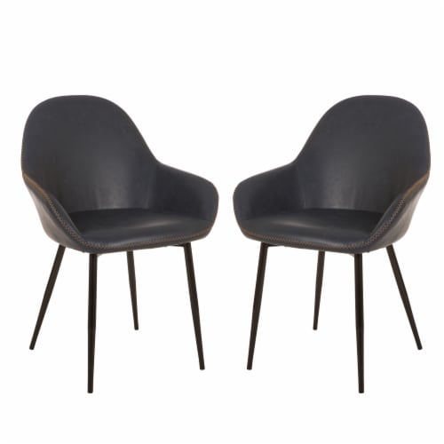 Glitzhome Faux Leather Dining Chair with Arms and Metal Legs Set of Two Upholstered Chair Perspective: front