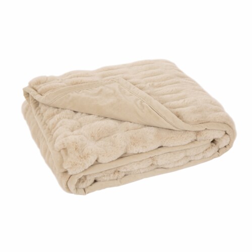 Glitzhome Thick Faux Fur Luxury Elastic Throw Blanket - Beige Perspective: front