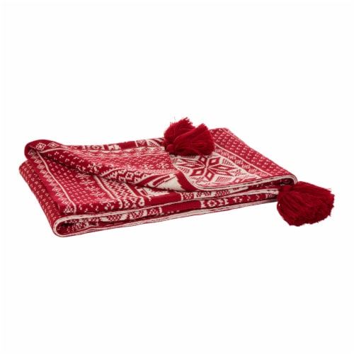 Glitzhome Knitted Snowflake Acrylic Tassels Throw Blanket Perspective: front