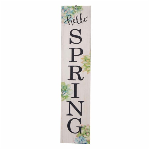 Glitzhome 42 Inch H Wooden Welcome Sign Inch SPRING Inch Porch Decor Perspective: front