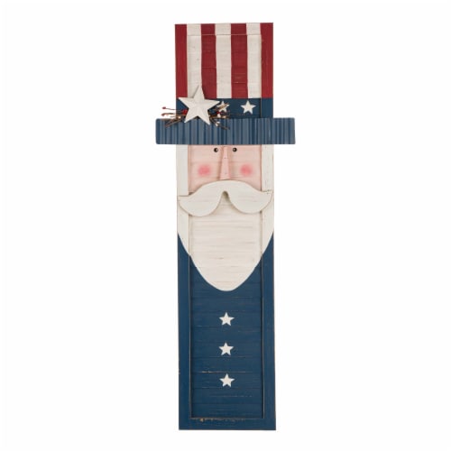 Glitzhome Wooden Patriotic Uncle Sam Hanging Porch Sign Perspective: front