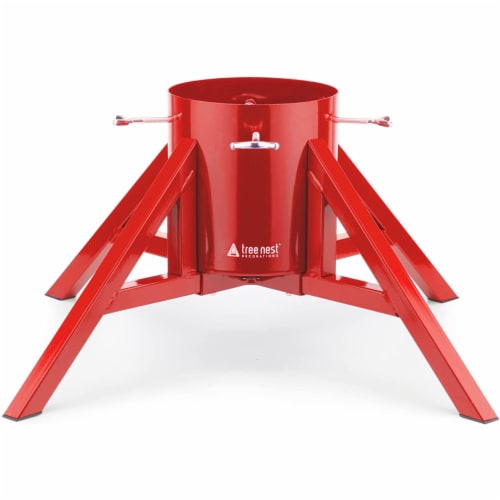 Tree Nest Christmas Tree Stand Base Modern Design for 10ft Real Trees, Steel (Large, Red) Perspective: front