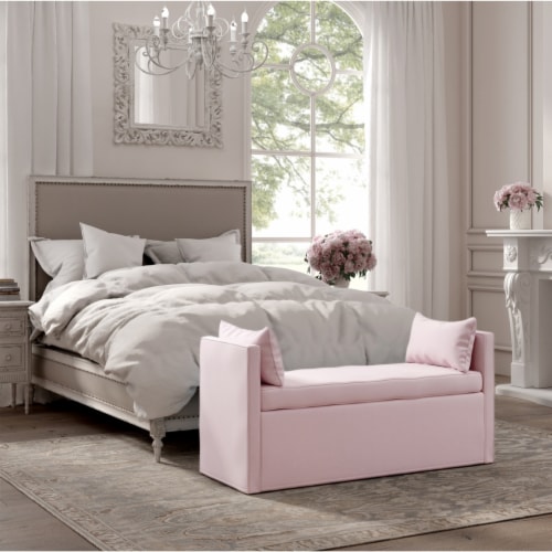 Persephone BenchUpholsteredPiping DetailsTwo Pillows light pink, 1