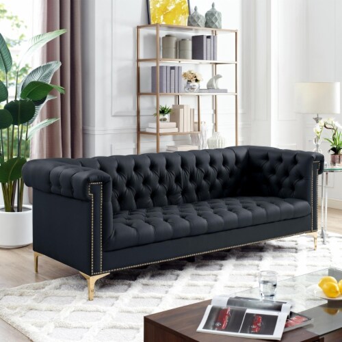 Steffi Leather Chesterfield Sofa-Silver Metal Legs-Button Tufted ...