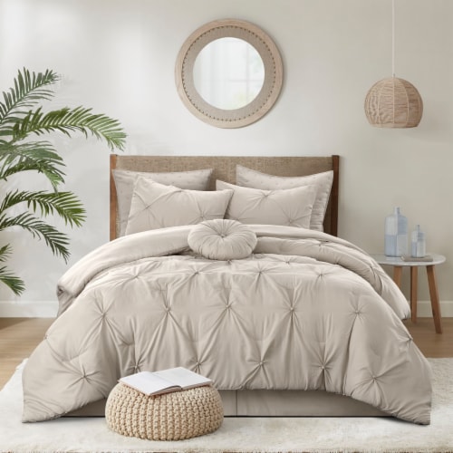 Baylie Comforter Set Pinch Pleated Pintuck Solid Neutral Color beige king california king king california king Harris Teeter