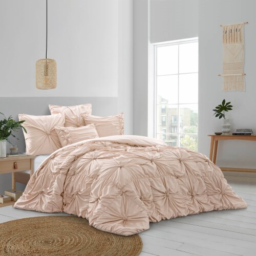 Bethel Comforter Set -Pinch Pleated Pintuck , Solid Neutral Color blush twin/twin xl, twin/twin