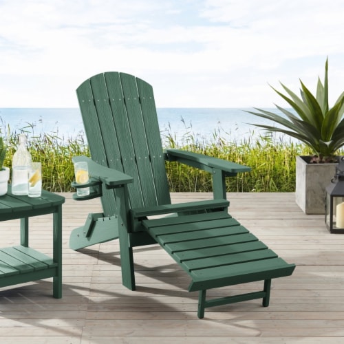 Rider Outdoor Adirondack Chair Retractable Pull out Footrest Cup Holder green 1 unit Ralphs
