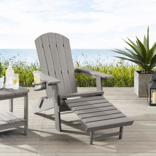 Rider Outdoor Adirondack Chair,Retractable/Pullout Footrest, Cup