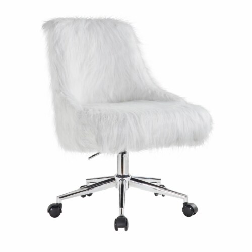 Office Chair in White Faux Fur and Chrome 1 Unit Kroger