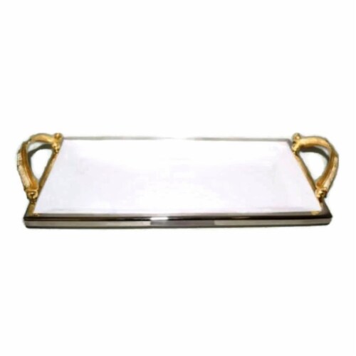 Jiallo 72054 14.25 in. Feather Ceramic Rectangular Tray with Handle&#44; Gold Perspective: front