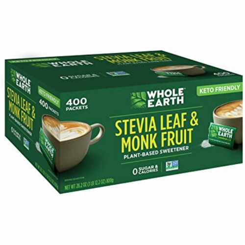 WHOLE EARTH Stevia & Monk Fruit Plantbased Sweetener, 400 Packets, 1