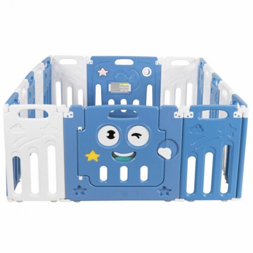 Hivvago 16-Panel Foldable Baby Playpen Kids Activity Centre-Blue Perspective: front
