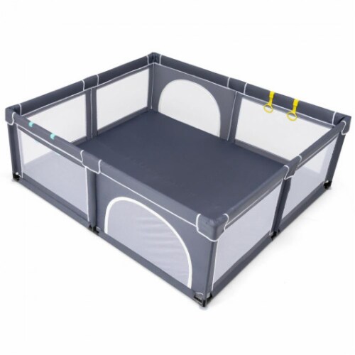 Hivvago Large Infant Baby Playpen Safety Play Center Yard with 50 Ocean Balls-Dark Gray Perspective: front