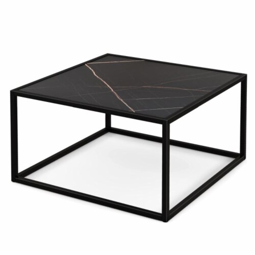 Hivvago Modern Glass Square Coffee Table with Metal Frame for Living Room Black 1 King Soopers