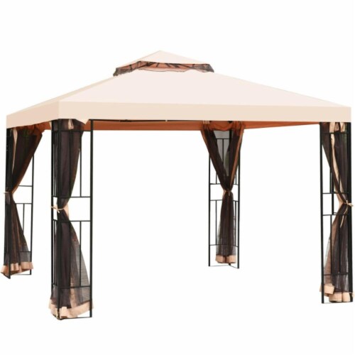 Hivvago 10 x 10 Feet 2-Tier Vented Metal Canopy with Mosquito Netting Perspective: front