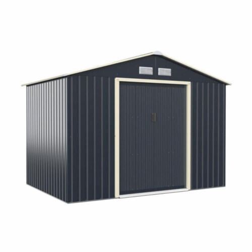 Hivvago 9 x 6 Feet Metal Storage Shed for Garden and Tools-Gray Perspective: front