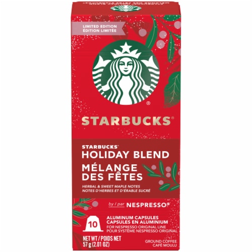 Starbucks by Nespreso Holiday Blend Ground Coffee Aluminum Capsules Perspective: front