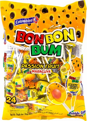 Colombina Bon Bon Bum Passion Fruit Maracuya Bubble Gum Pops Perspective: front