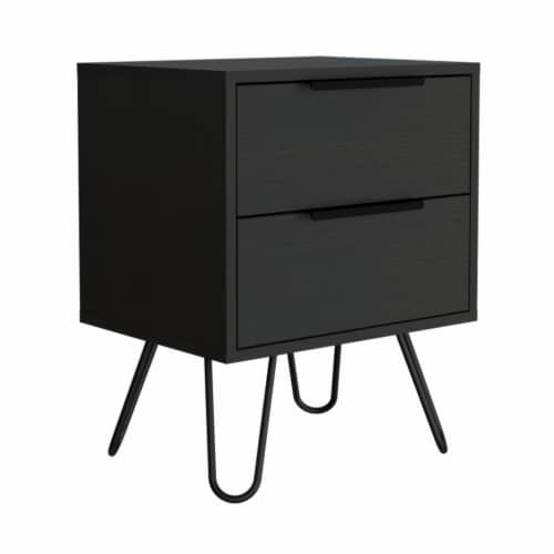 Tuhome Augusta 2 Night Stand- Four Legs, Two Drawers-Black, For Bedroom Perspective: front