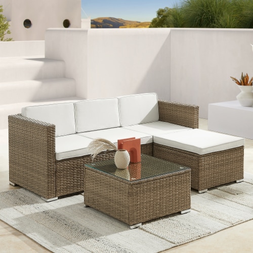 Modern Outdoor Furniture Set Sectional Sofa with Table Khaki 1