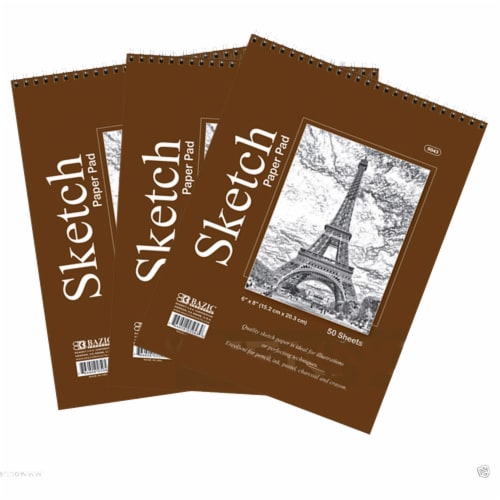Lot of 3 Sketch Book Paper Pad 50 Sheet 6  x 8  High Quality Spiral Premium Qty Perspective: front