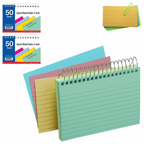 2 Pack Spiral Bound Index Cards 3  X 5  Ruled 50Ct Assorted Colors School Office Perspective: front
