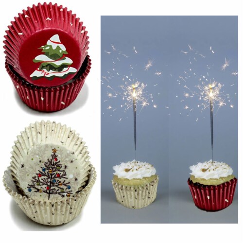100X Holiday Cupcake Liners Christmas Tree Cake Muffin Baking Cups Party Dessert Perspective: front