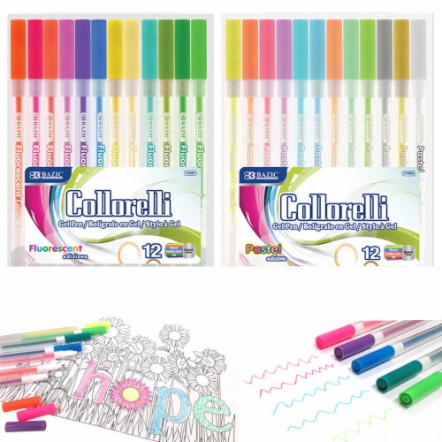 24 PC Neon Pastel Colored Gel Pens Set Art School Sketch Drawing Coloring  Book 