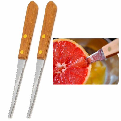 2 Grapefruit Knives Stainless Steel Dual Serrated Edge Blade Knife Citrus Fruit Perspective: front