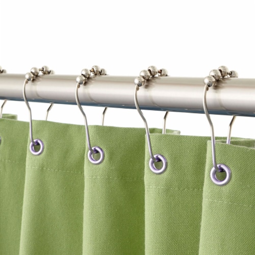 12 Shower Curtain Hooks Rings Stainless Steel Roller Glide Balls Metal Clip Rod Perspective: front