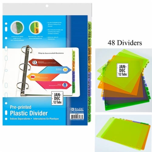 48 Pk Index Dividers Preprinted JanDec 12 Month 3 Ring Binders