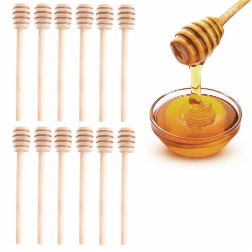 12 PC Honey Dipper Sticks Wooden Honeycomb Stirrer Jar Drizzle Honey Party Gift Perspective: front