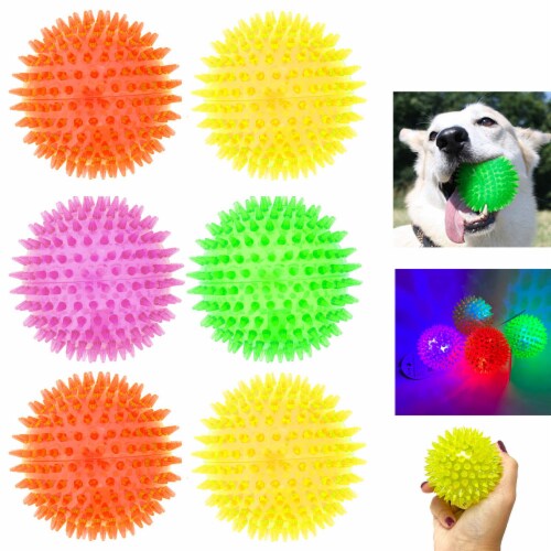 6 Pack Pet Squeaky Chewing Balls Bright Spike Fetching Dogs Play Chew