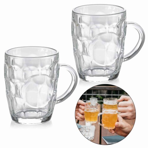 2 Pc Glass Beer Mug Pilsner Glass Cups Clear Coffee Tea Hot Cold Beverage 8.6Oz Perspective: front