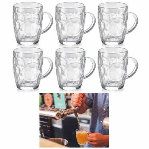 6 Pc Beer Glasses Glass Mug Pilsner Drink Cups Clear Coffee Tea Hot Cold 8.6Oz Perspective: front