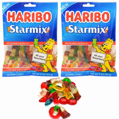 2 Bags Haribo Starmix Gummies Gummy Soft Fruit Chewy Candy Gummi Treat 4oz Each Perspective: front