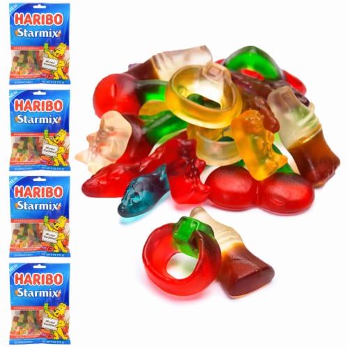 4 Bags Haribo Starmix Gummi Candy Gummies Gummy Soft Fruit Chewy Treat 4oz Each Perspective: front